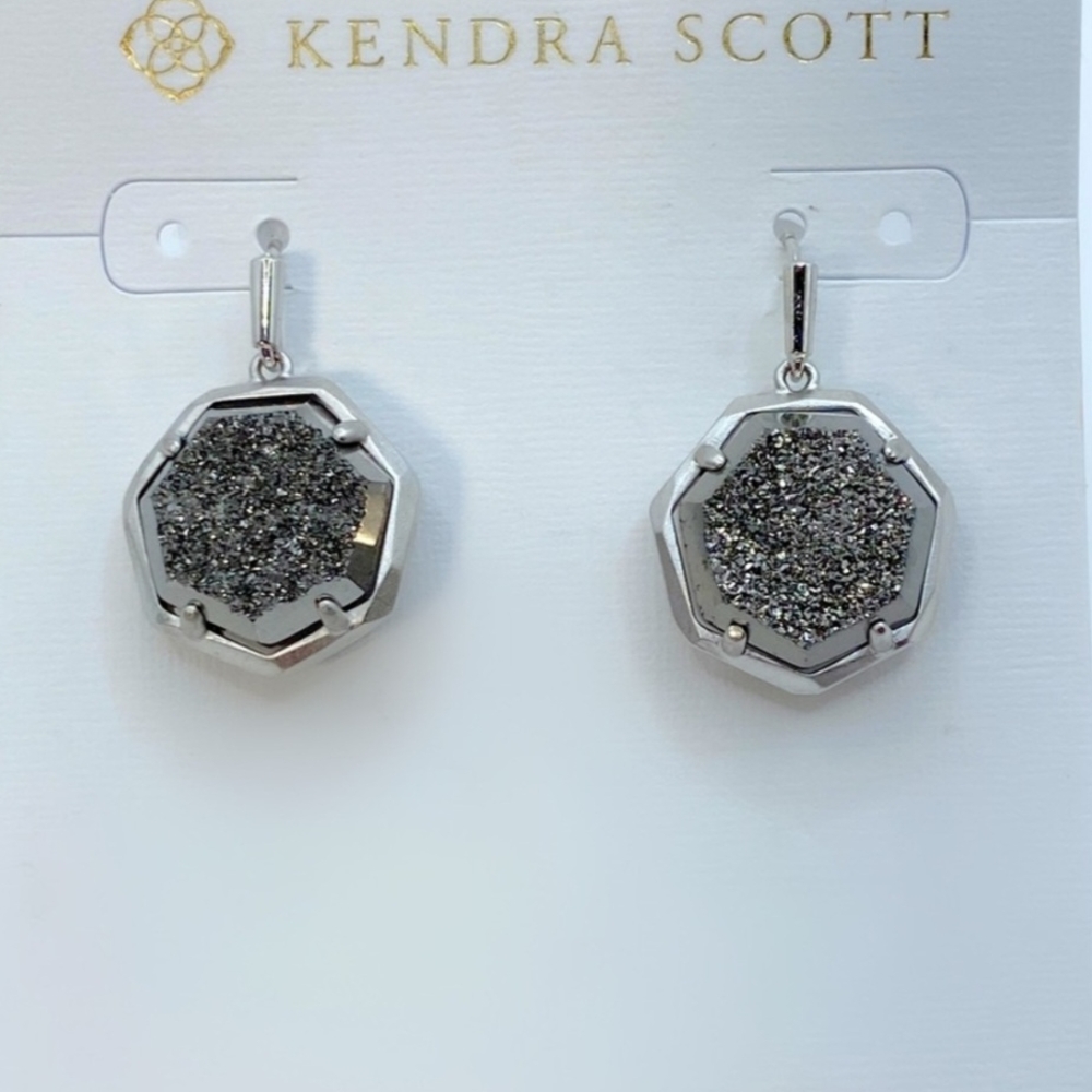 Kendra Scott Silver Geometric Druzy Earrings